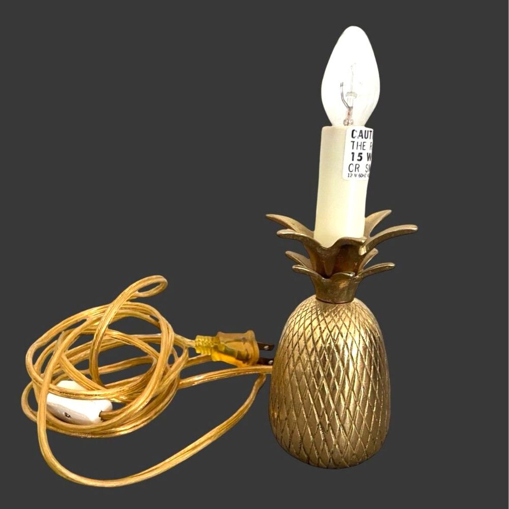 Vintage Brass Pineapple Candlestick Lamp Accent Light Mid Century Nightlight